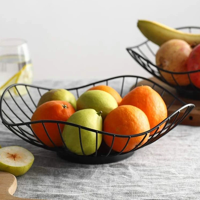 Fruit Basket Bowl 2 Piece Set, Suitable For Kitchen Counter, Party Catering And Bread Storage, Black