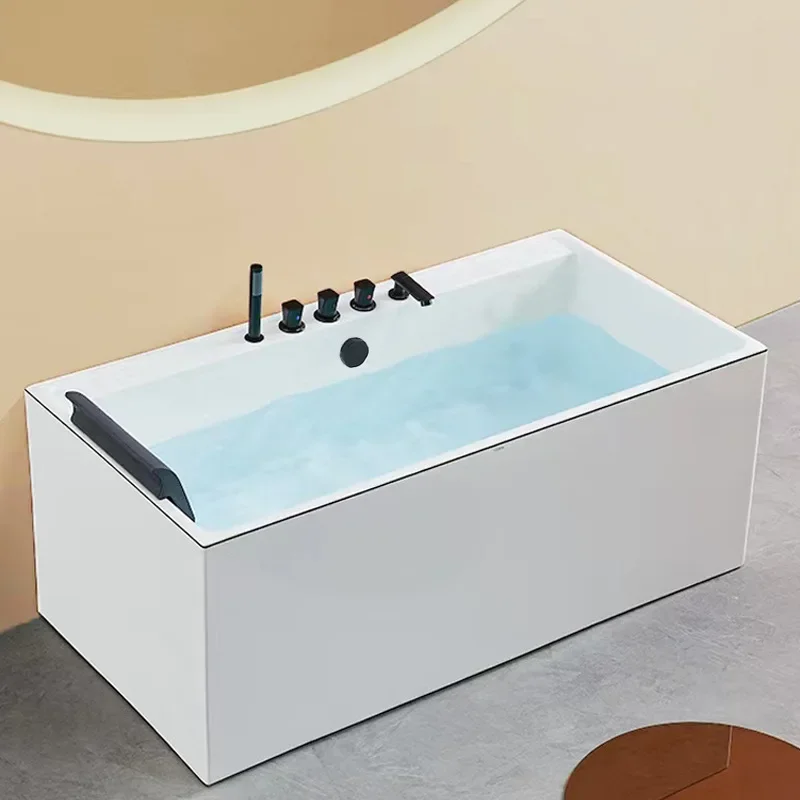 #Acrylic Freestanding Bathtub, Seamless Square Design, 1-Person Soaking Tub for Home Use, Surf Massage Spa, Compact Size