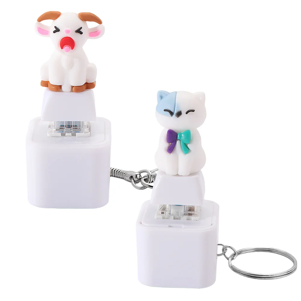 Rechargeable Screaming Goat Key Chain LED-Glowing Sound-Effect Fidget Button Pocket-Sized Battery-Powered Mechanical Key Cap