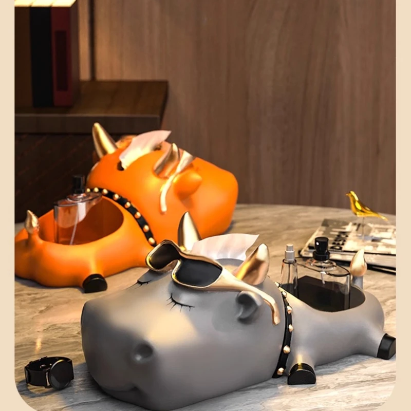 Creative Cow Ornament Light Luxury Tissue Box Coffee Table Entrance Remote Control Key Storage Box Home Living Room Paper Box