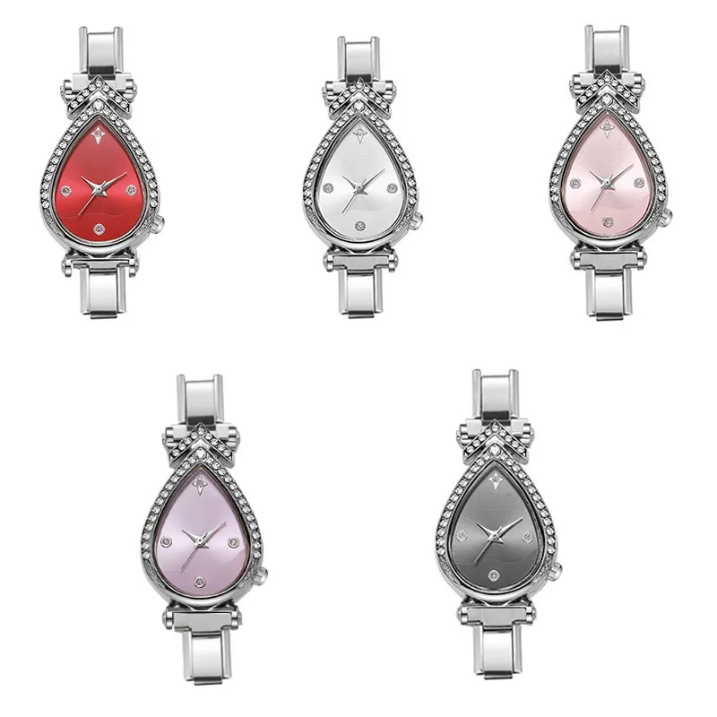 Ins Style Teardrop Shape Quartz Wrist Watch Bling Crystal Bezel RemovableModule Watch Head Stainless Steel Bracelet Lady Jewelry