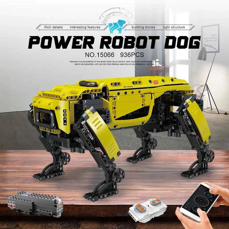 Blocos de construção RC Robot Dog, Brinquedos técnicos do robô, Boston Dynamics, Big Alpha Dog Model, Bricks Gifts, 15066, 936pcs