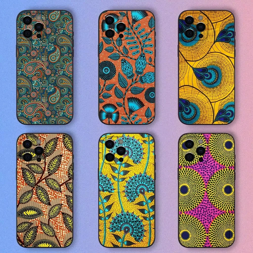 

African Style Fabric Print Phone Case For Apple iPhone 15,14,13,12,11,Pro,X,XS,Max,XR,Plus,Mini Soft Black Shell