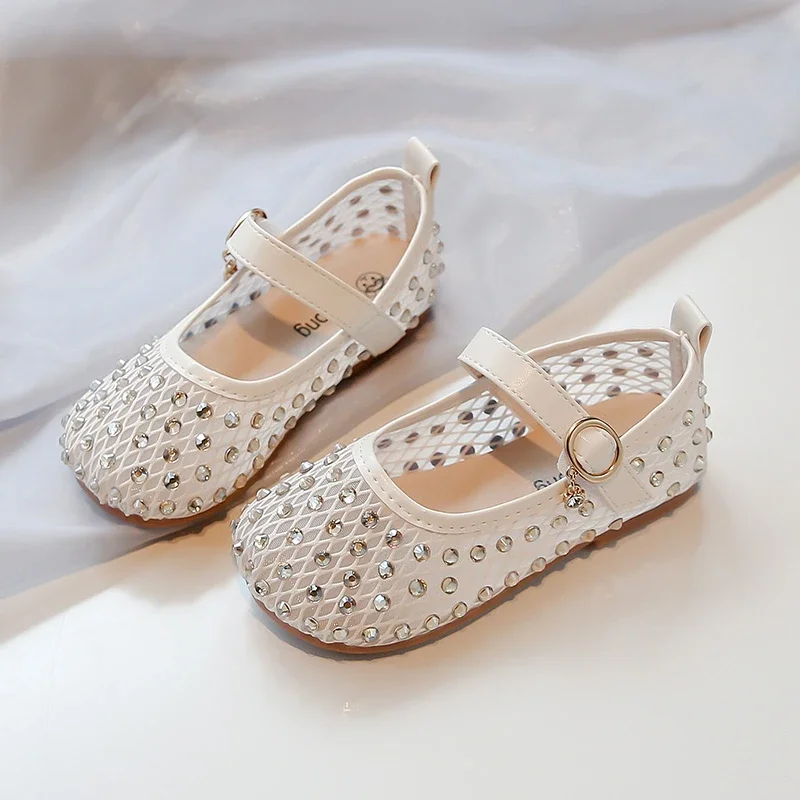 

Princess Shoes for Girls Spring 2025 New Net Breathable Full Drill Beautiful Soft Bottom Comfortable Leather Shoes