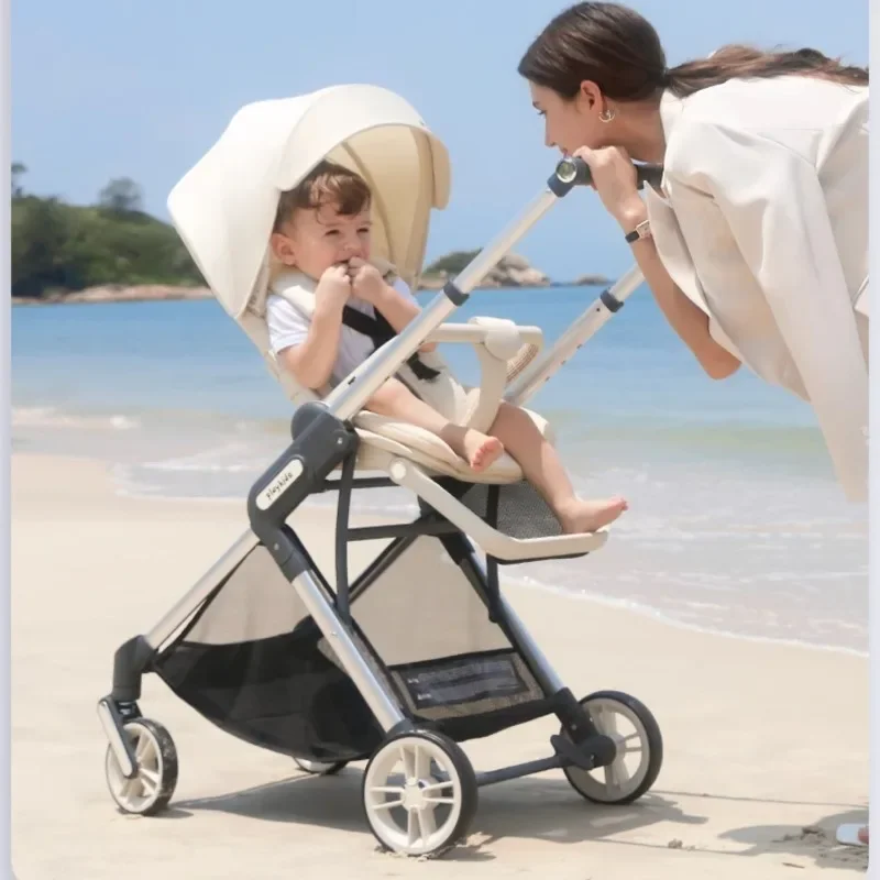 Baby Strollers with Four Wheels, High Landscape Foldable Stroller, Can Sit and Lie Down Pushchairs for Babies Two-way Stroller