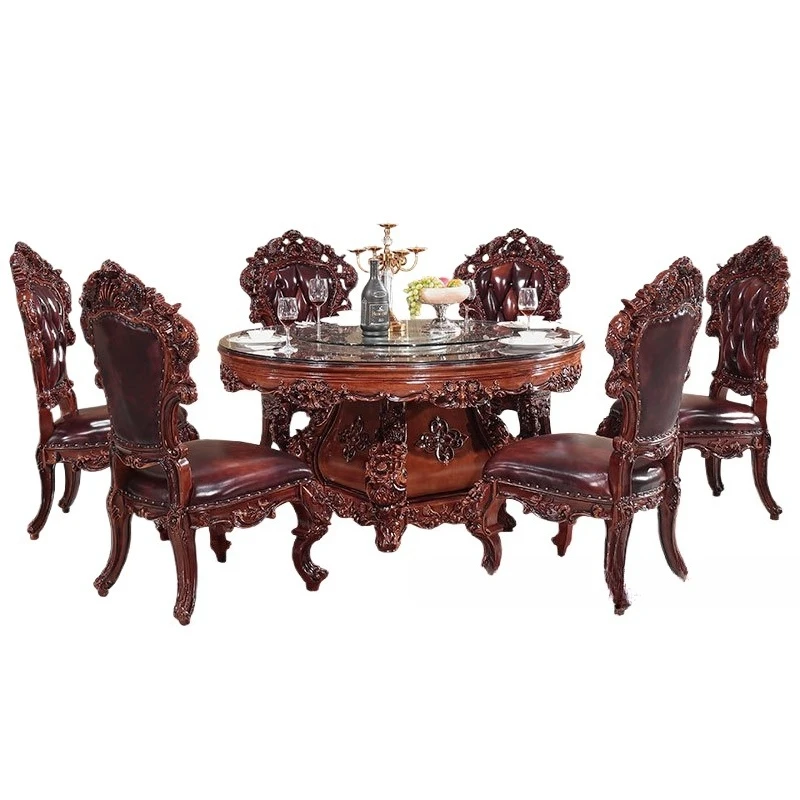 

Style luxury high-end dining table round round table eating household high-end luxury carved dining chair chair