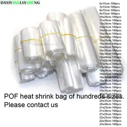 100 unids/lote 108 POF bolsas termocontraíbles, bolsas de plástico de membrana transparente para cosméticos, bolsas contraíbles, película de envoltura en caliente, paquetes planos para bricolaje