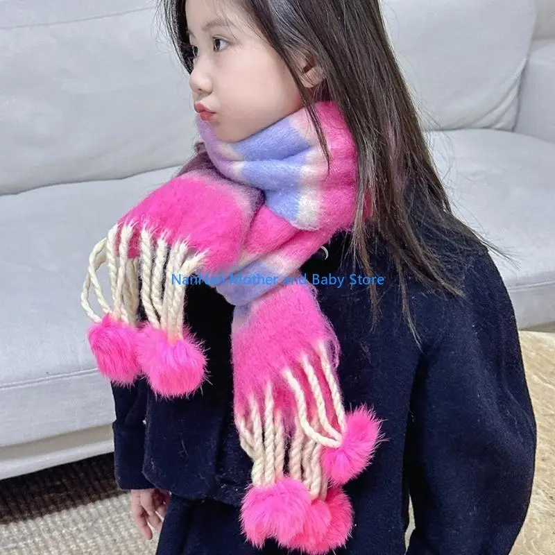 

Dopamine Rainbow Kids Scarf Cozy Warmth Soft Knit Scarf Warm Children Scarf Comfortable Wearing Scarf for Ages 3 to12