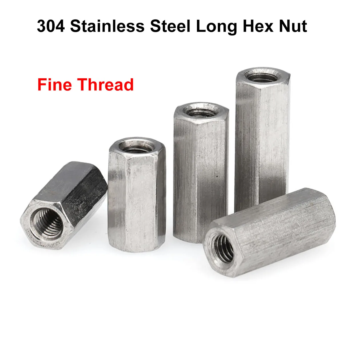 

1Pcs Fine Thread M8 M10 M12 M14 M16 M18 M20 304 Stainless Steel Hex Rod Coupling Nuts Standoff Spacer Long Hex Nut