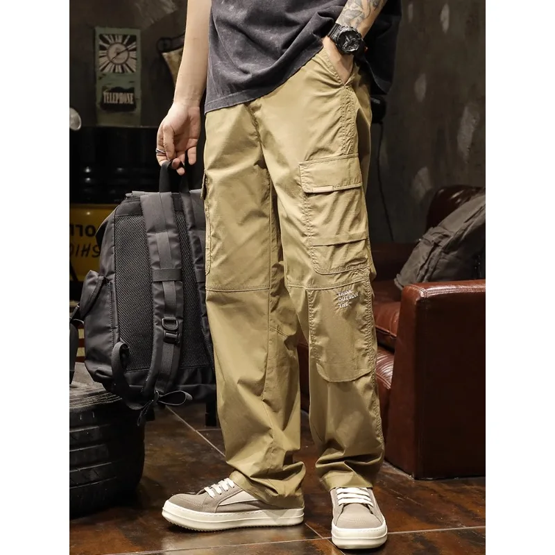 

new Japanese vintage khaki outdoor large pocket logging overalls straight leg trend large size casual pants streetwear men