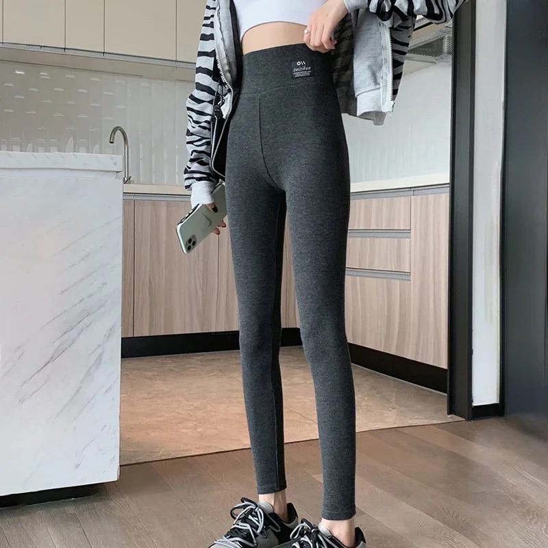 2025 Gray Ribbed Leggings for Woman High Waist Stretch Tight Winter Leggings Solid Color Comfortable Warm Slim Fit Leggings Lady