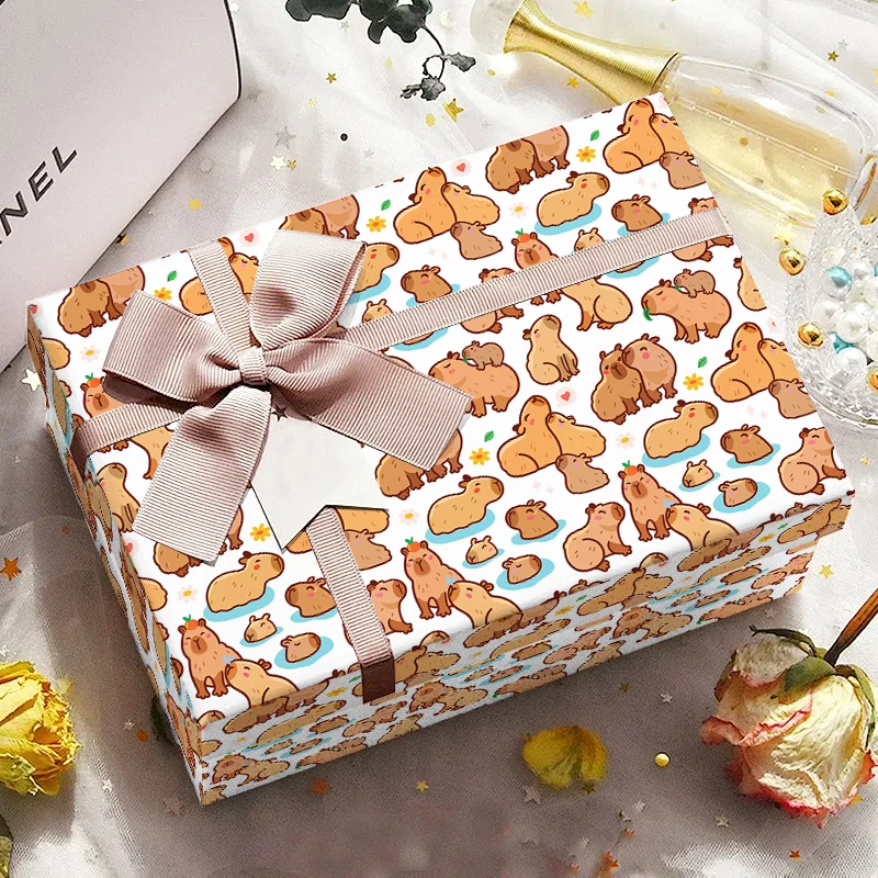 

3/5/10pcs Cartoon Capybara Style Gift Packing Paper Birthday Celebration Valentine's Day Decor Gift Box Packaging Party Supplies