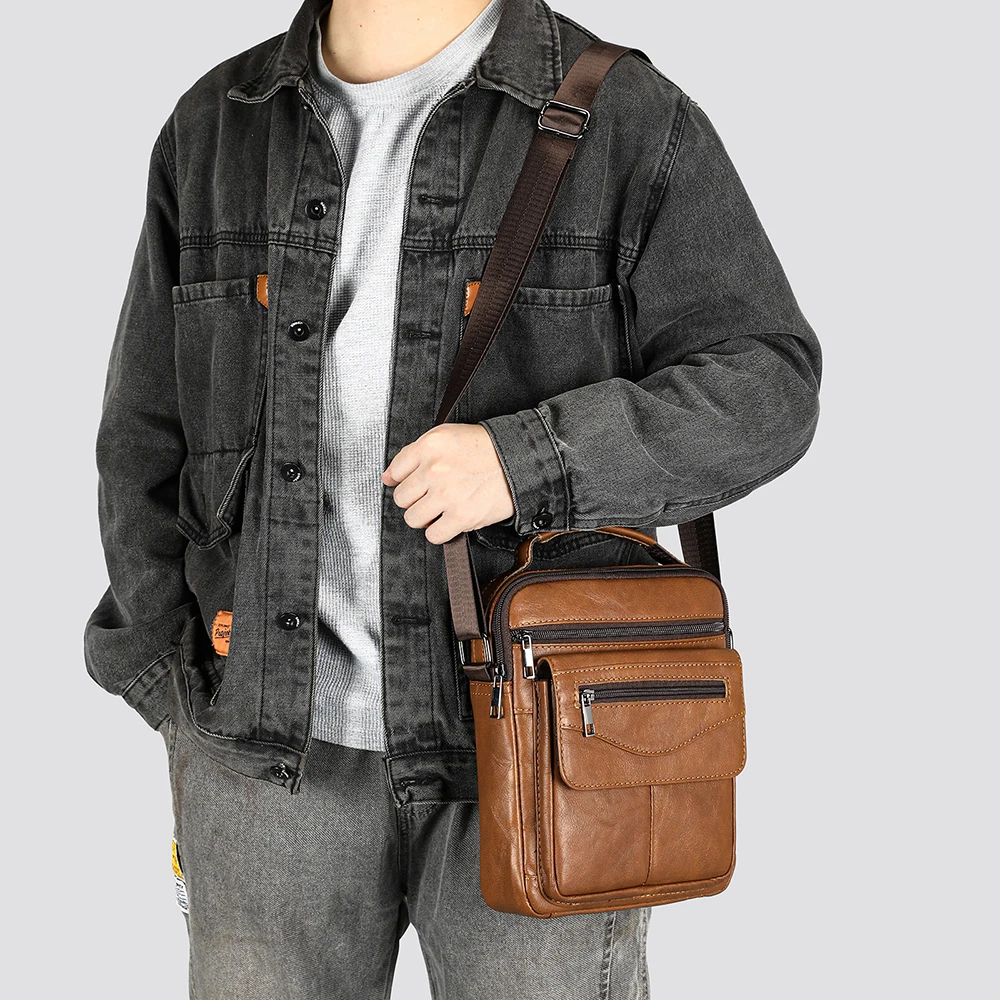WESTAL Male Leather Crossbody Messenger Bags 9.7inch Tablet Bag Top Handle Handbag Purse Men Genuine Leather Shoulder Bag