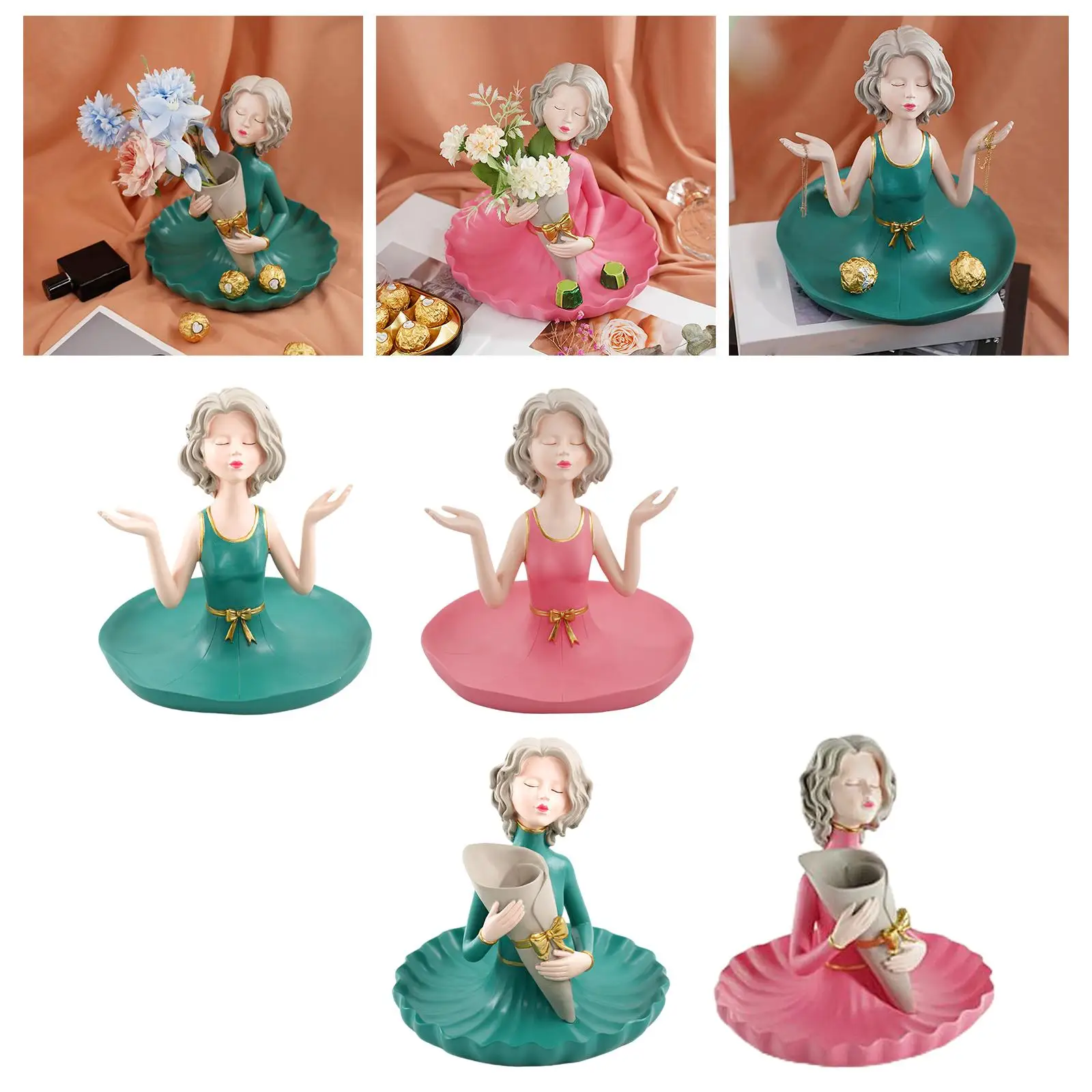 تمثال فتاة، مع صينية تخزين التنورة، منحوتة شخصيات إبداعية لغرفة النوم والأساور