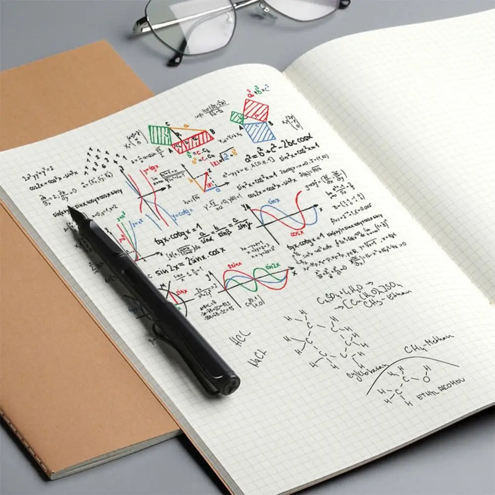 A4/B5 Kraft Cover Notebook Vintage Diary Book Grid/Lined Notepad Students Writing Book Portable Blank Sketchbook For School