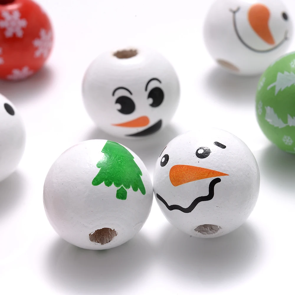 10/20 Stück 19mm Gemischte Weihnachts-Holzperlen mit Niedlichen Schneemann-, Schneeflocken- und Baum-Motiven, Lose Abstandsperlen für Feiertags-DIY-Bastelarbeiten – Detail 3