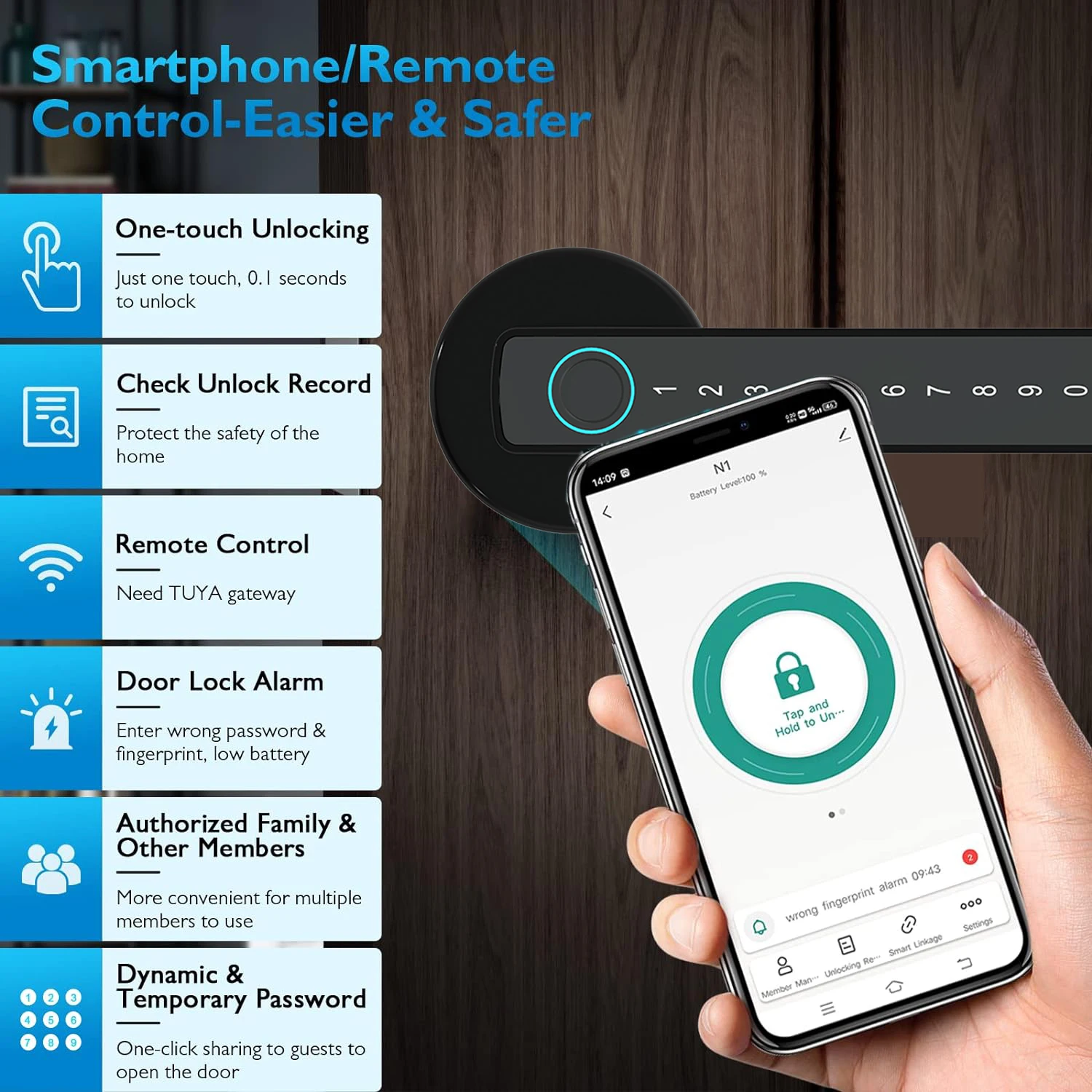 Finger abdruck Türschloss Touchscreen Tastatur Riegels chloss mit reversiblem Griff Tuya App Fernbedienung biometrische Smart Lock