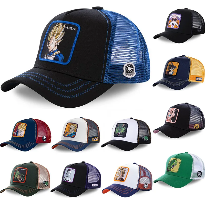Neue Dragon Ball Sohn Goku Kappe Sommerreise Peaked Cap Herren Stickerei Hip-Hop Kappe Stil Sonnenblende verstellbare Trucker Mesh Kappe