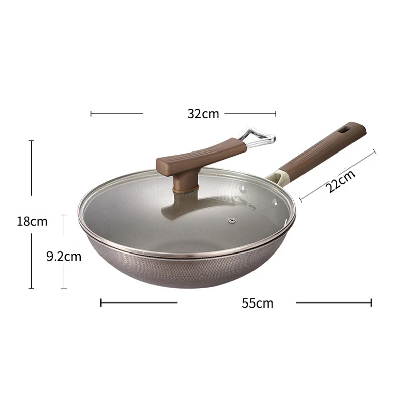 Poêle à frire wok antiarina en acier inoxydable, marmite non revêtue, ustensiles de cuisine à domicile, poêle à frire, cuisinière à gaz à induction, casserole spéciale 05