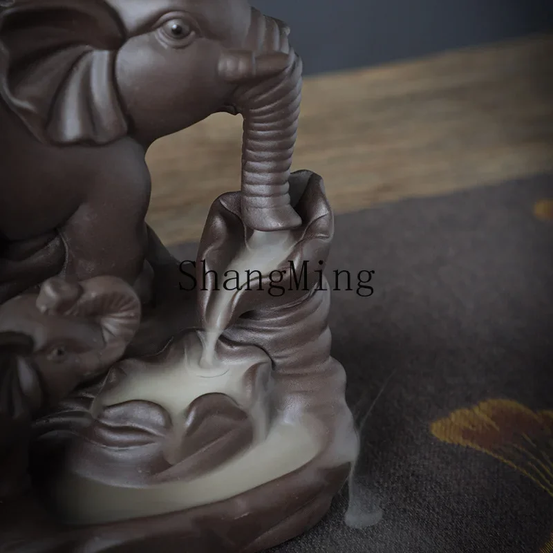 

CL Backflow Incense Burner Purple Sand Mother and Son Elephant Creative Home Crafts Ornament Aromatherapy