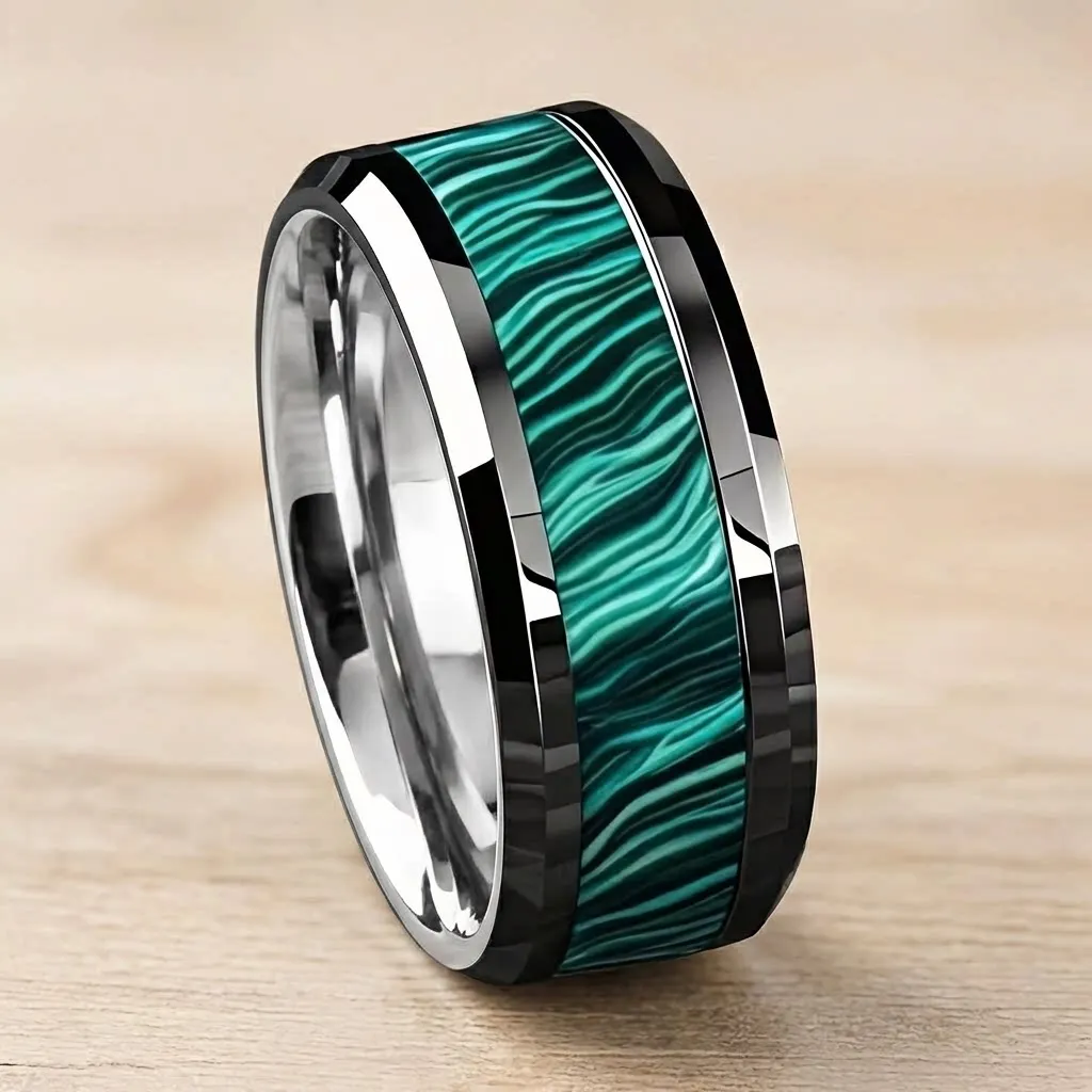 8MM Paarse Heren Abalone Shell Inlay Ringen Goudkleurige Roestvrijstalen Ringen Bruiloft Verlovingsfeest Roestvrijstalen Sieraden