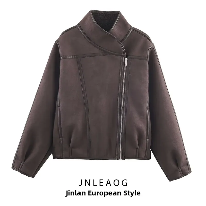 

Модная двусторонняя куртка-жакет для женщин: осенняя новинка, универсальный дизайн, приталенный крой, полиэстер, на молнии