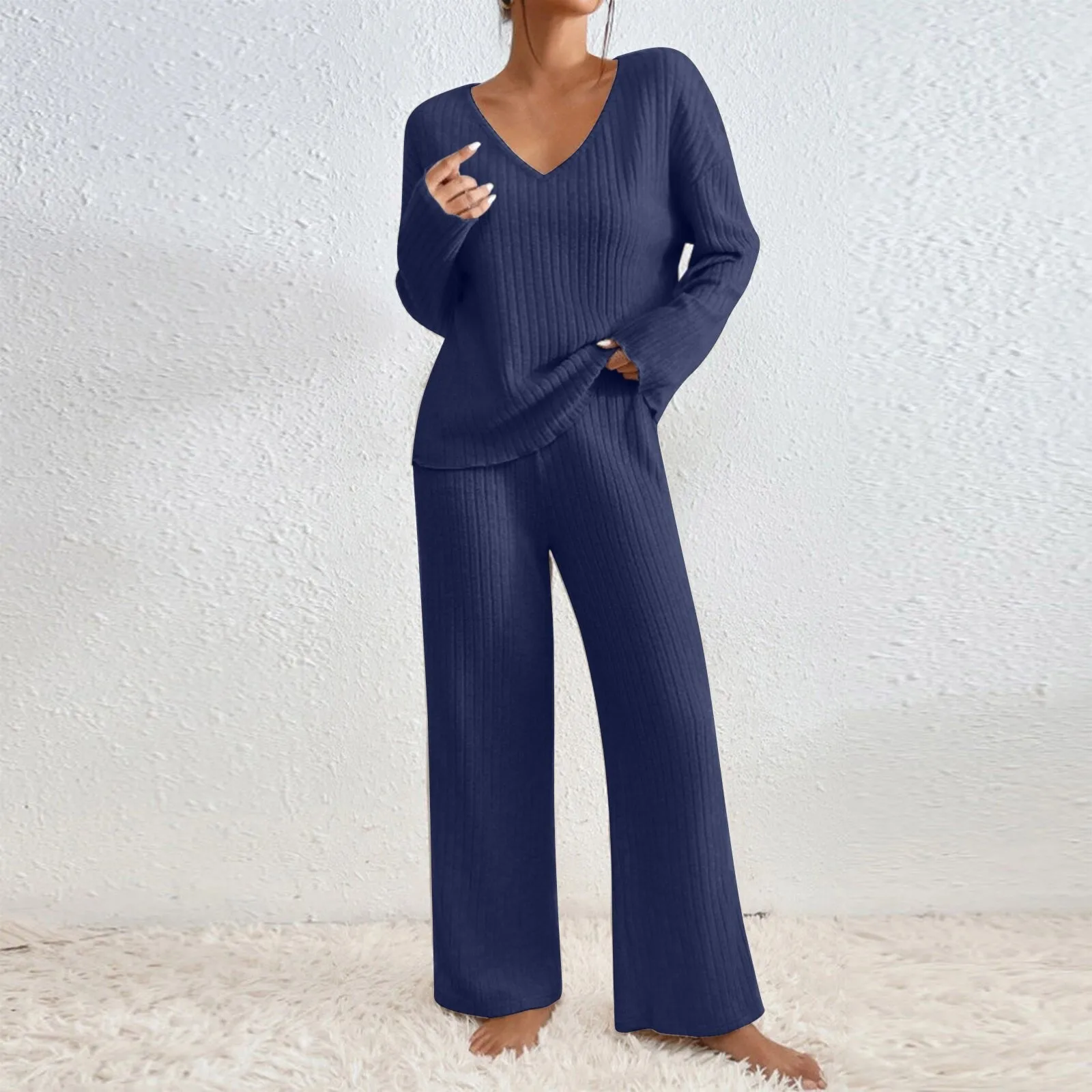 Casual V Neck Loose Fit Top with Commuter Style Patchwork Long Sleeve Regular Sleeve Autumn Winter Elegant Commuter for Women