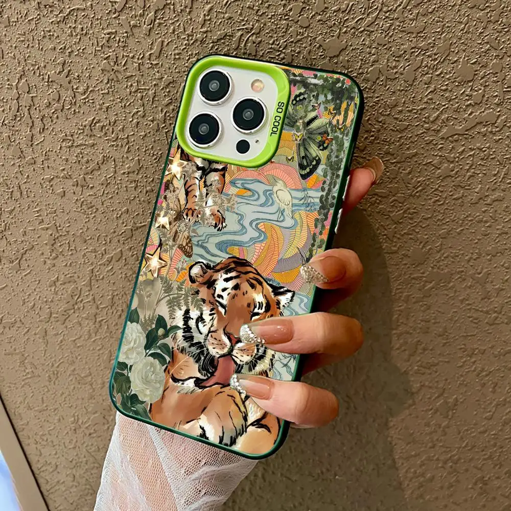 

Cute Tiger Design Mobile Phone Case Shockproof and Anti Slip Frosted Suitable for iPhone 16 15 14 13 12 11 Pro Max Plus Mini
