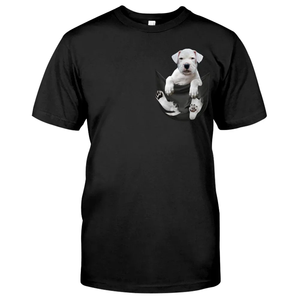 Camiseta divertida Dogo Argentino amantes bolsillo Camisa de algodón con estampado 3D marca de moda Harajuku Casual Tops cuello redondo Camiseta negra de algodón