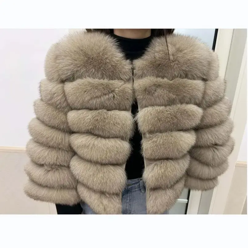 2024Natural Real Fox Fur Overcoat  Women\'s Warm Winter Jacket Vest  Luxury Shor Furry Fur Coat Removable Sleeves Autumn Big Size