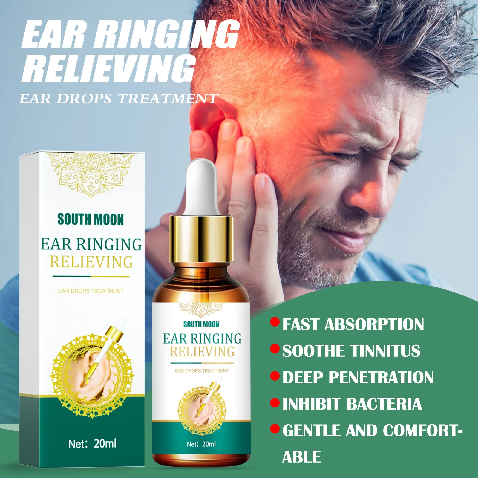 

20ml Ear Ringing Relieving Ear Drops Tinnitus Deafness Ear Swelling Discharge Otitis Media Fluid for Health Care