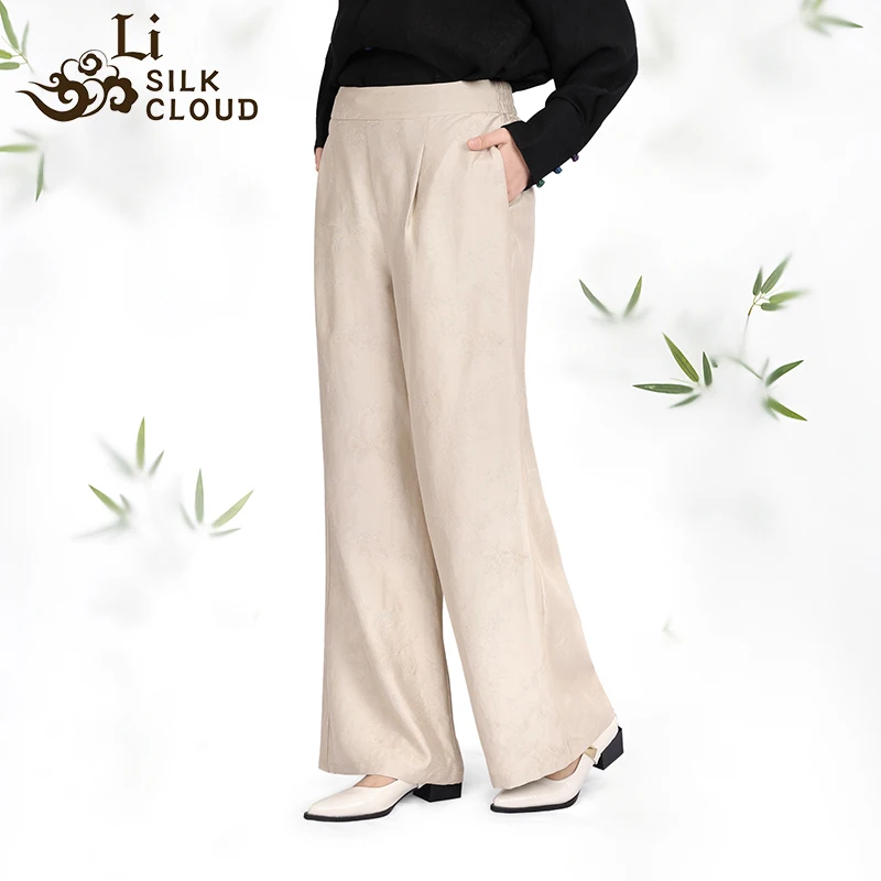 LI SILK CLOUD xiangyunsha Trousers,Breathable Material,Soft Texture,Oriental Pattern Details  Guangdong Gauze