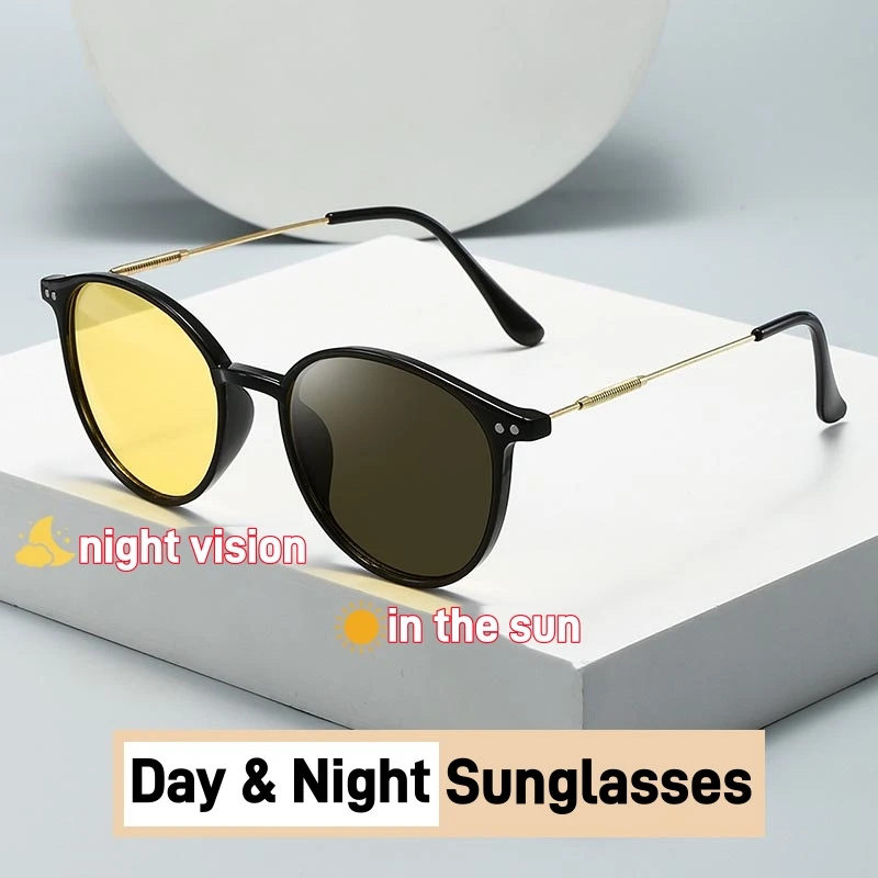 

Fashion Round Frame Day and Night Sunglasses New WomenMen Outdoor Color Changing Sun Glasses UV400 Resistant Driving Goggles