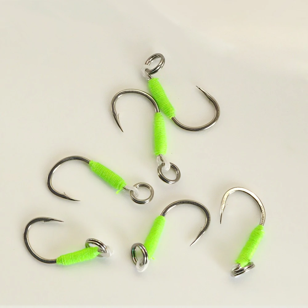 20pcs Fishing Lure Hardbait Hook DIY Fishing Cast Jigs Assist Hook Barbed Single Jig Hooks High Carbon Steel