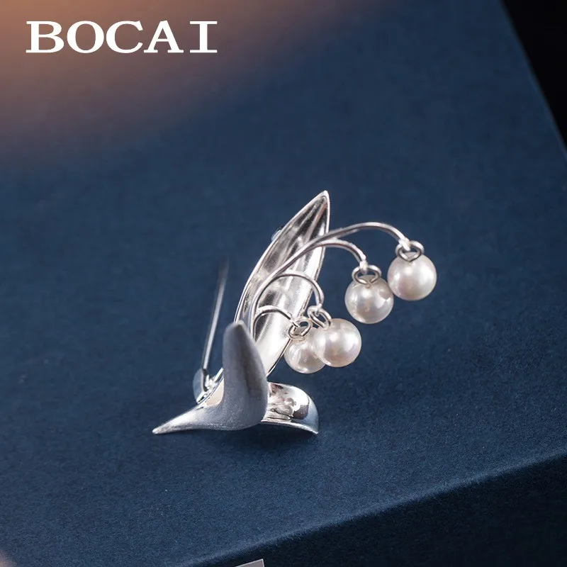 S925 Silver Jewelry Simple Temperament Pearl Lily of the Valley Brooch for Women Creative Personality Suit Dress Coat Brooch