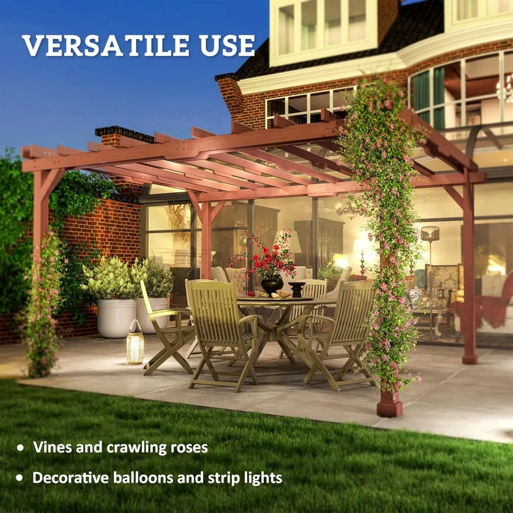 

11' x 12.5' Outdoor Pergola, Wood Pergola Gazebo Grape Trellis with Stable Structure for Climbing Plant Support, Customized