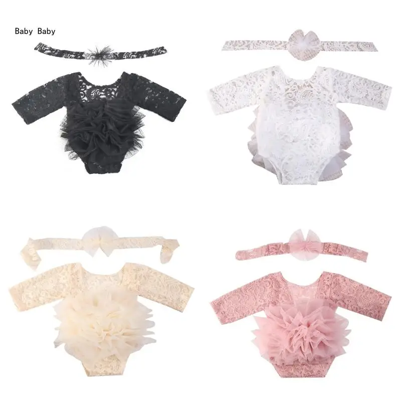 

Soft & Comfortable Baby Romper Newborn Photography Mesh Romper Elegant Baby Romper Perfect for Memorable Baby Photos Q81A