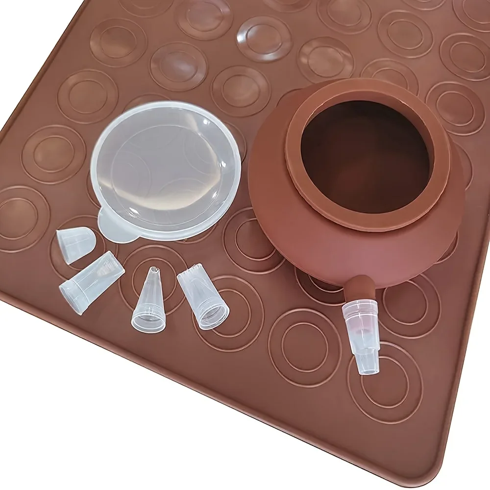48 Hole Macarons Silicone Mat Baking Mold Silicone Macaron Kit Pastry Baking Mat and Decorating Piping Pot with 4pcs Nozzles