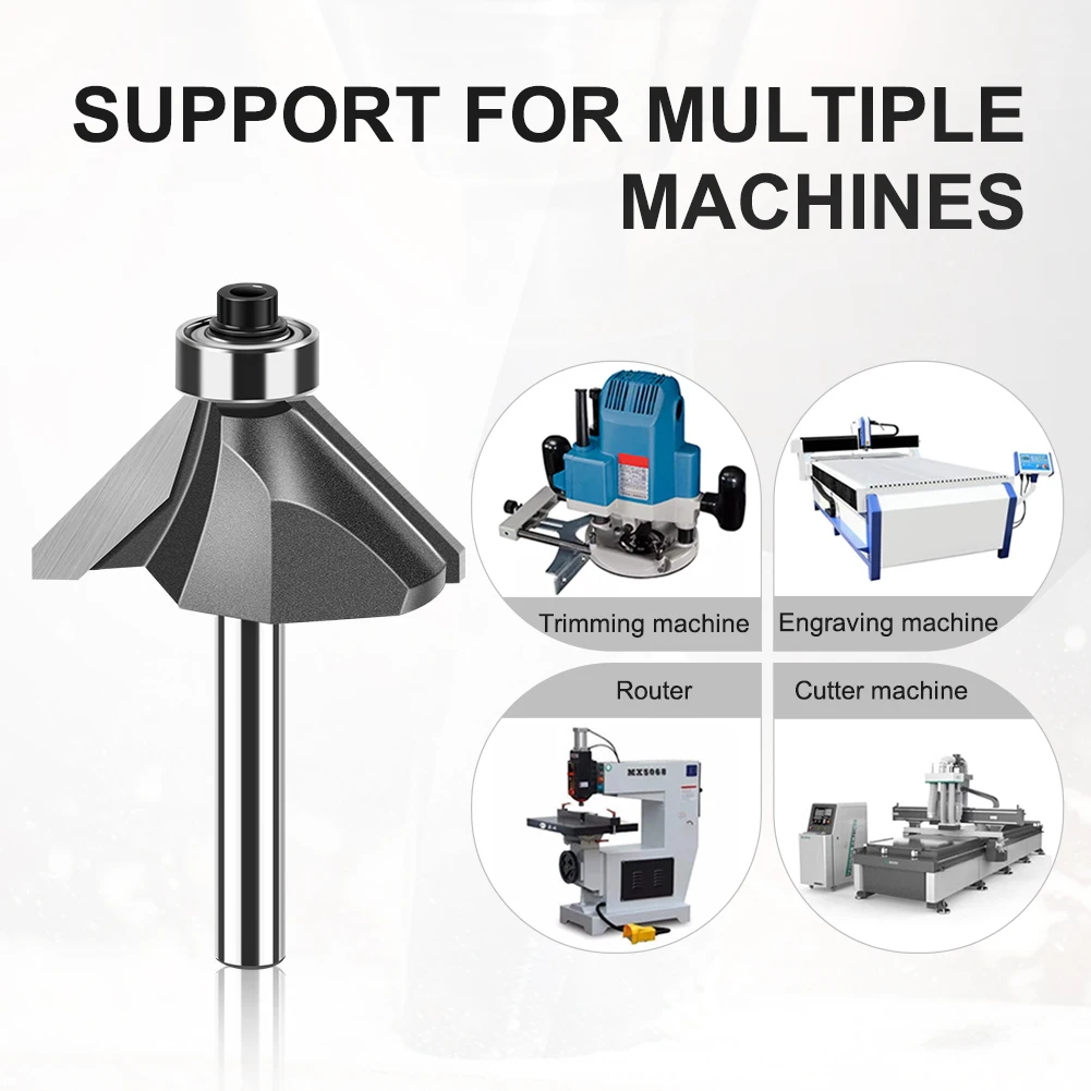 1pc 45 Degrees 1/2 1/4in Shank Chamfer Edge Forming Router Bit With Bearing Woodworking Milling Cutter Tool