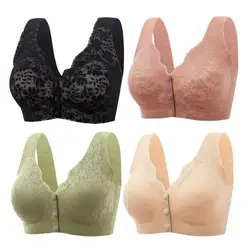 Front Buckle Lace Bra Wireless Womens Lace Bra U-Shaped Back Lightweight Bralette Lace Breathable Women Clothes For Mom