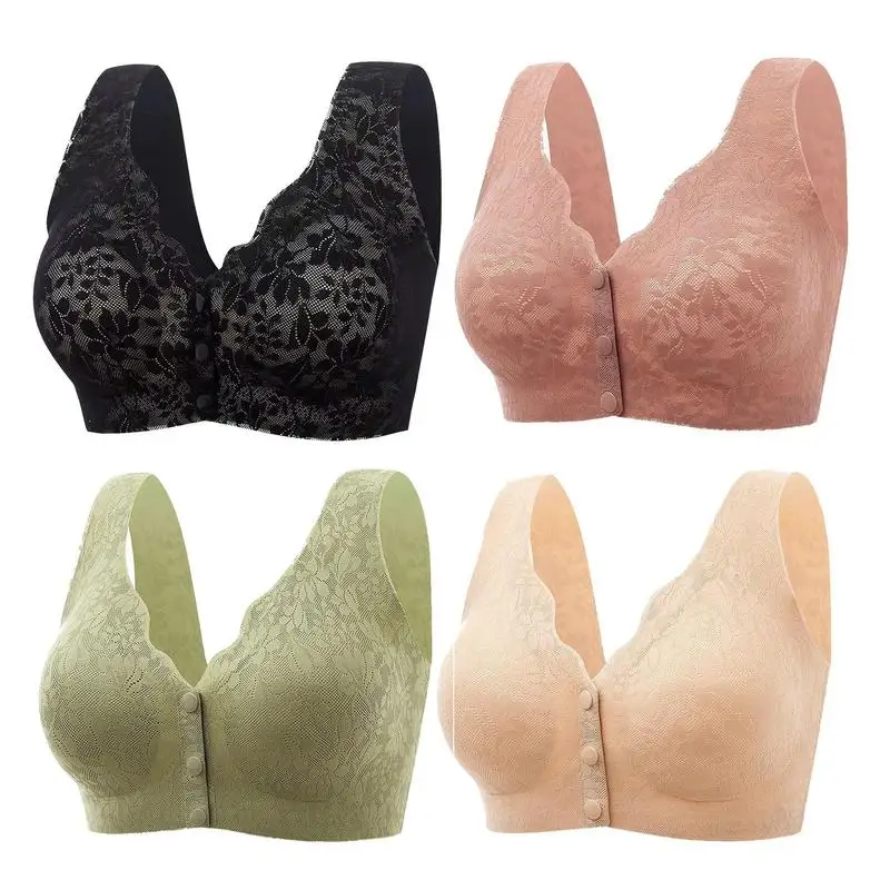 Front Buckle Lace Bra Wireless Womens Lace Bra U-Shaped Back Lightweight Bralette Lace Breathable Women Clothes For Mom