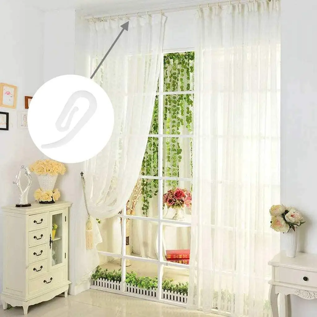 50/100pcs Curtain Hooks Curtains White Plastic Nylon Tape Gliders Sliders
