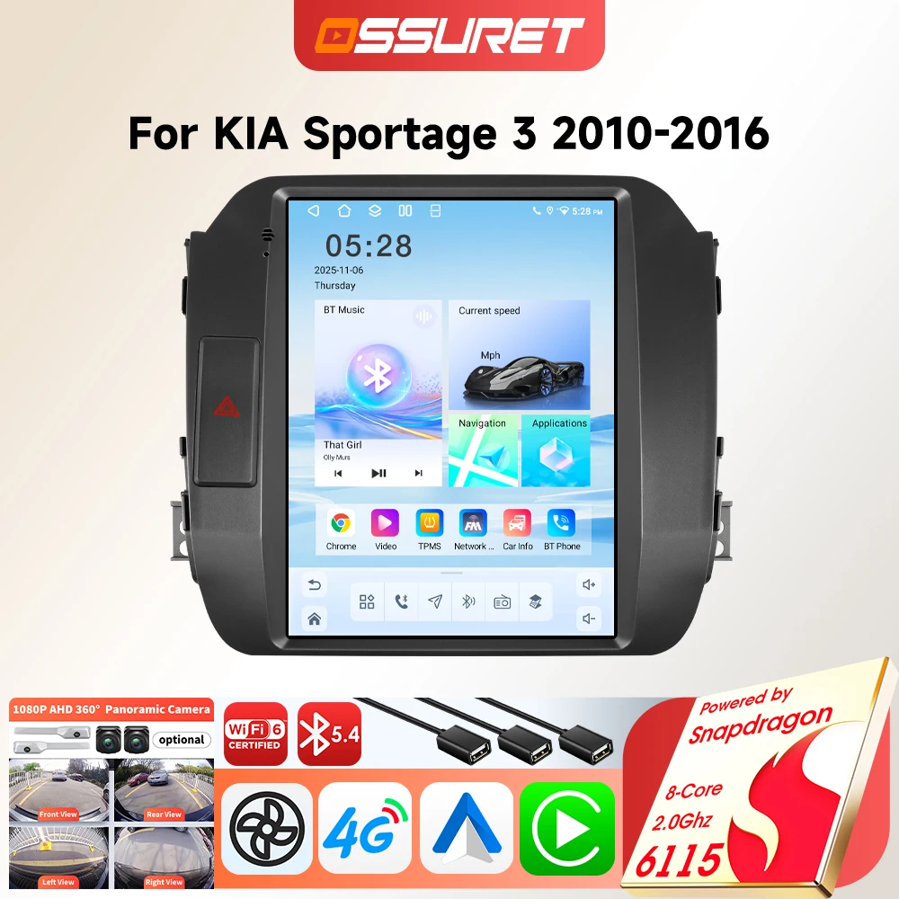 9,7-Zoll Vertikaler Bildschirm Android Auto Multimedia für KIA Sportage 3 2010-2016 Kabelloses Carplay 6115 Intelligentes Autoradio 8-Kern