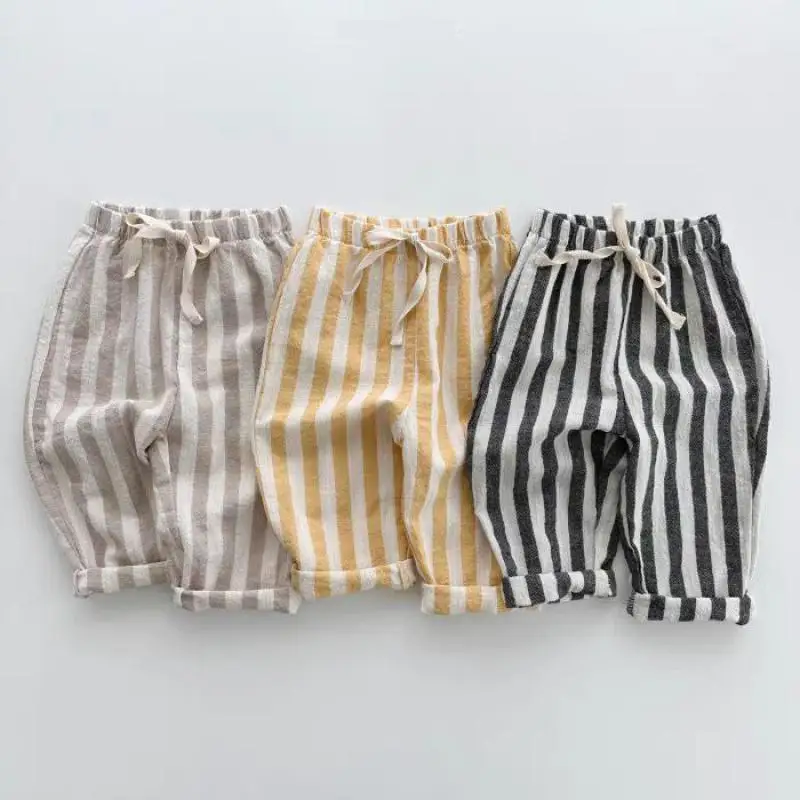 2024 Summer New Baby Striped Trousers Infant Boy Cotton Casual Pants Fashion Toddler Girl Harem Pants Children Clothes