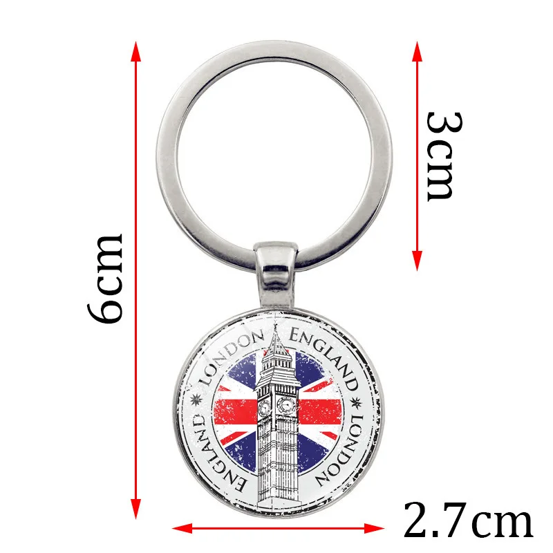 Bandeira britânica Keychain para saco unisex e chaveiro do carro, pingente de vidro, Reino Unido, Londres, Torre, Ponte, Elizabeth, Big Ben, Rotundity