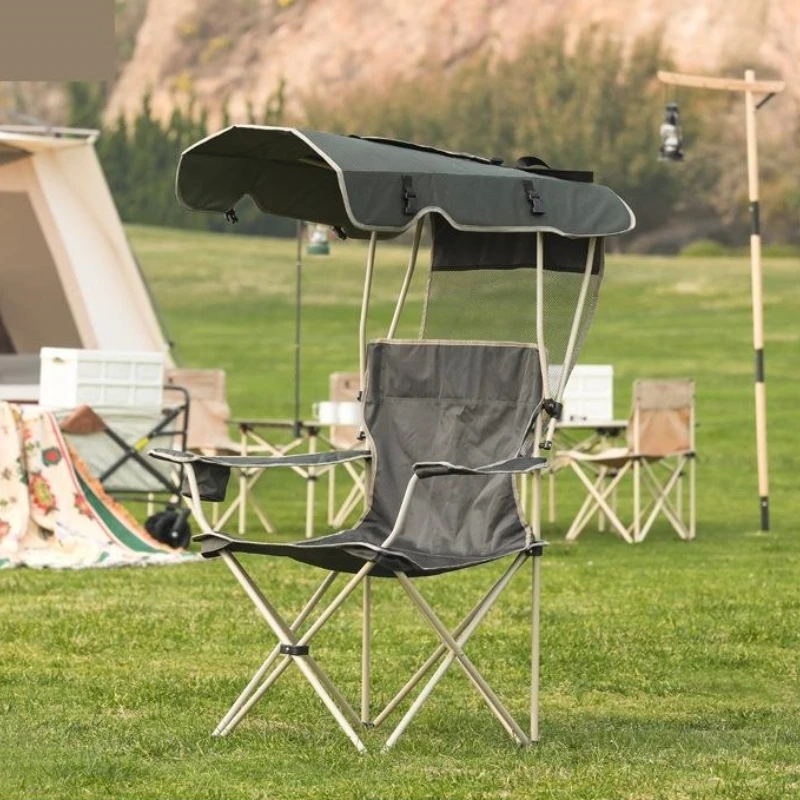 

Folding Fishing Chair with Sunshade, Portable Camping Stool, Lightweight Adjustable Beach Chair for Backpacking Picnic