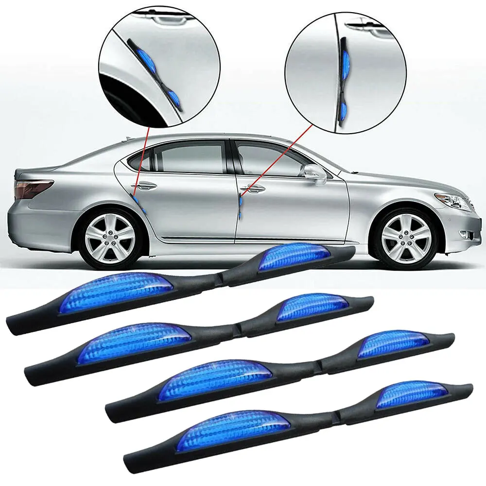 4x Blue Red Universal Car Van Door Guard Protectors Edge Strip Reflectors Scratch Protect Edge Car Door Anti-collision Strip