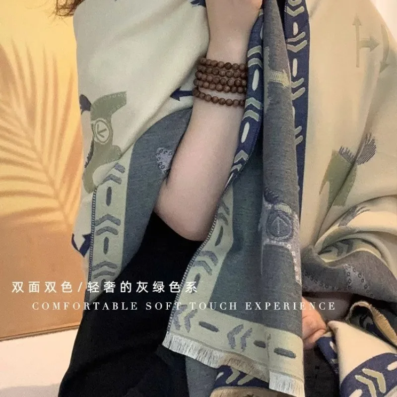 وشاح طويل فاخر 2025 للنساء شتاء دافئ فو الكشمير التفاف اضافية كبيرة سرق لينة أفخم اتجاهين ارتداء شحن مجاني #2