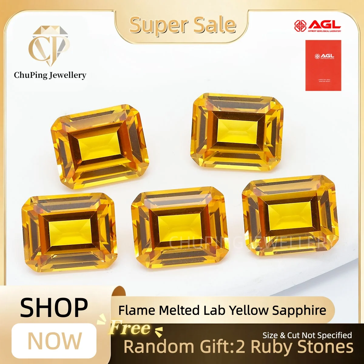ChuPing Jewelry Yellow Spphire Emerald Cut Lab Yellow Sapphire Loose Store Selectable AGL Certificate Lab Grown Yellow Sapphire