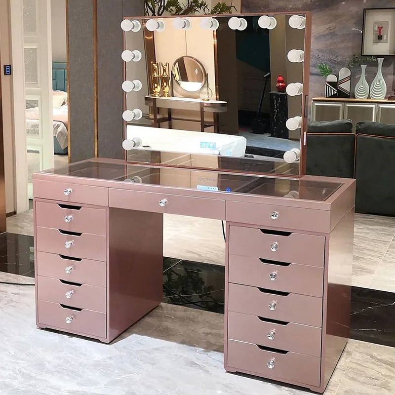 High End Luxury New Makeup Desk Table Vanities Glass Top Dressing Table Set  Mirror LED Lights 13 Drawers Living Room Furniture - AliExpress 1503